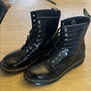 Black Croc Embossed Lace-Up Boots